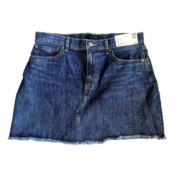 NWT Uniqlo Distressed Denim Mini Jean Skirt 10 - Picture 1 of 6
